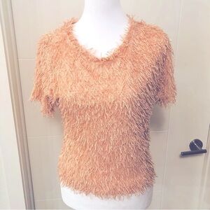 ZARA Trafaluc Pink Fuzzy Fringe Eyelash Popcorn Sweater Top Size ( M ), #1101